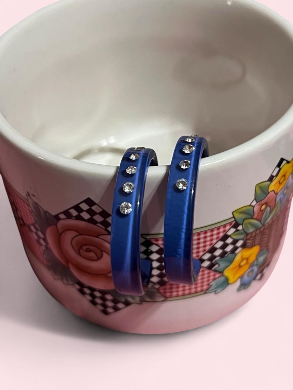 Blue Crystal Accent Hoop Earrings - Unbranded